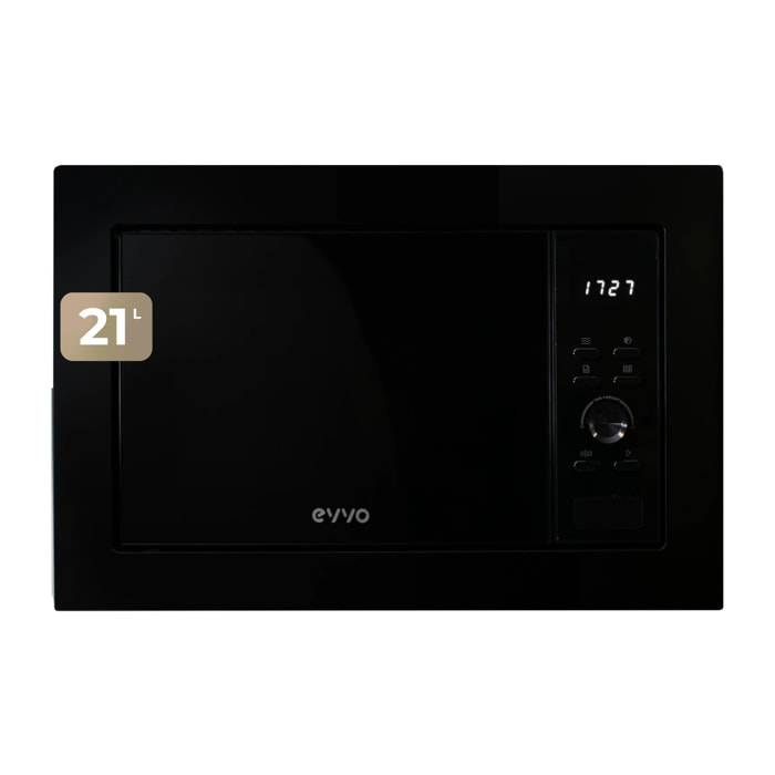 EVVO Microondas integrable Mi30 Black, 21L, grill 1000W, multifunción, descongelar, temporizador 60 min, display digital, negro.