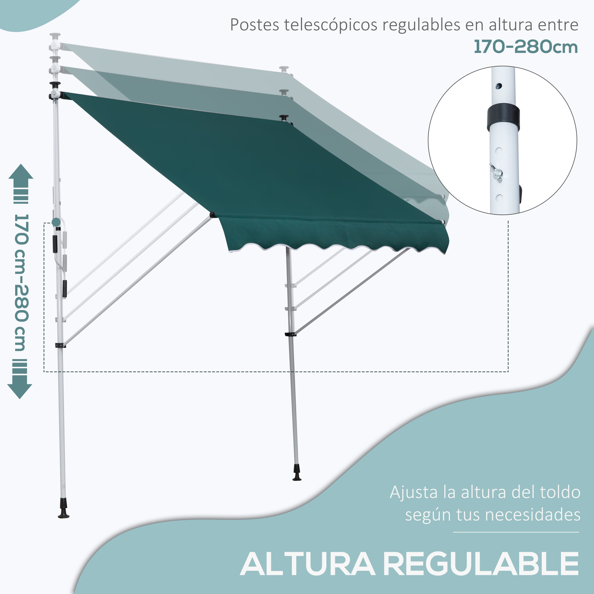 Toldo Balcón Altura Ajustable De Aluminio 2x1.5m Verde