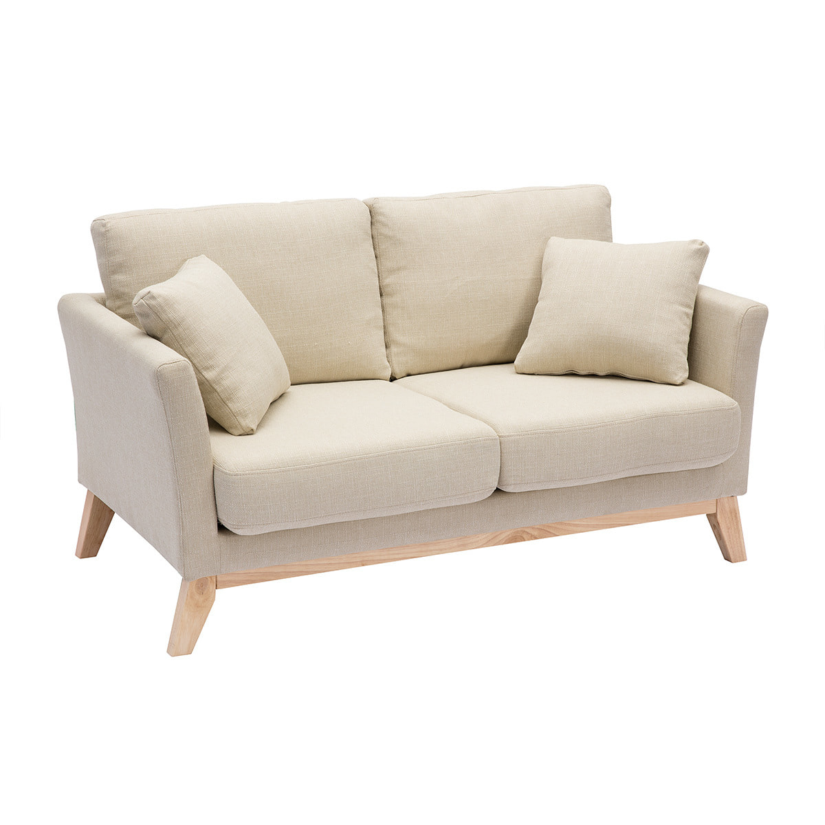 Canapé scandinave déhoussable 2 places en tissu beige et bois clair OSLO