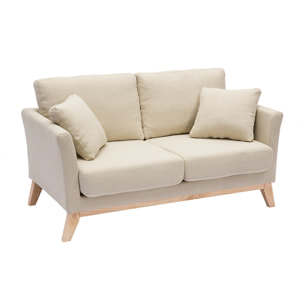 Canapé scandinave déhoussable 2 places en tissu beige et bois clair OSLO