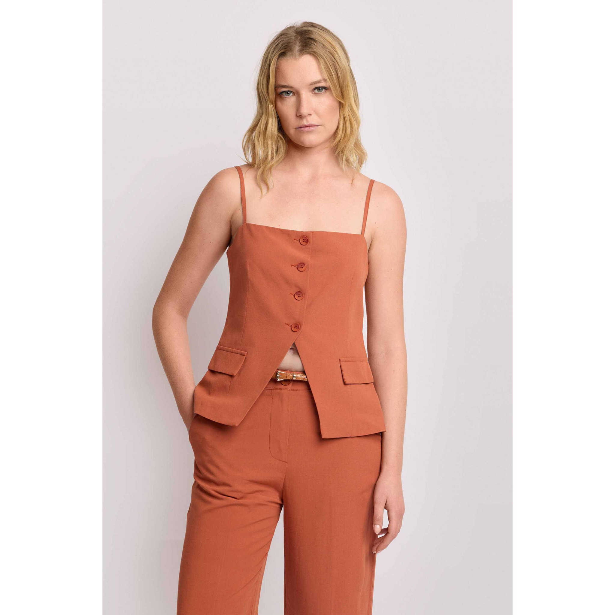 Kocca - Top sartoriale con spalline e bottoni Donna, Tinta unita, Scollo quadrato