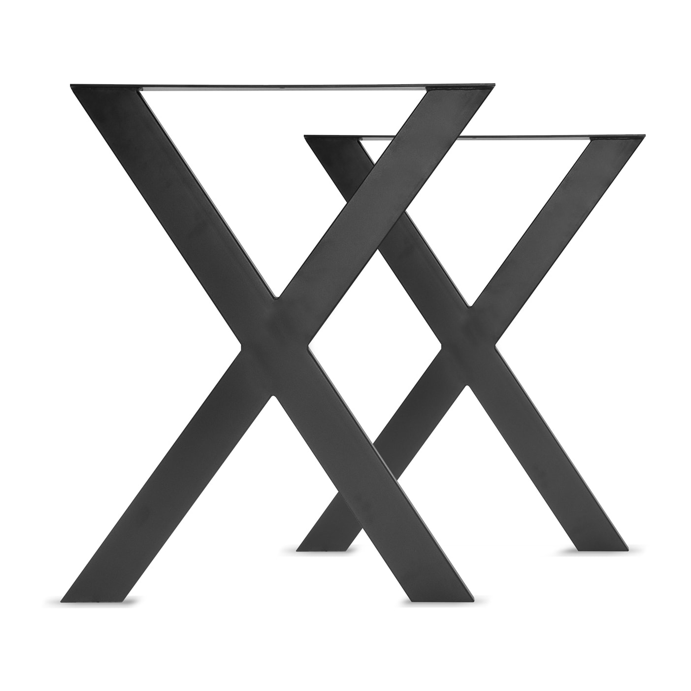 X-SHAPED - Set di 2 piedi per tavolo in acciaio polverizzato con forma ad "X". Colore nero. Altezza da terra 71cm