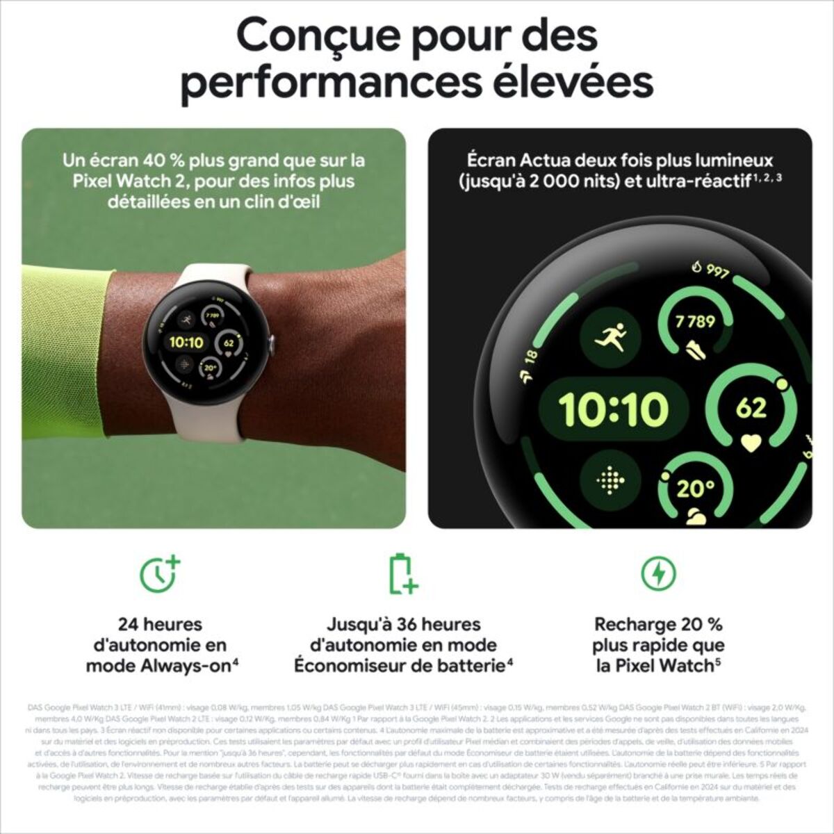 Montre connectée GOOGLE Pixel Watch 3 45mm Argent Poli Bluetooth