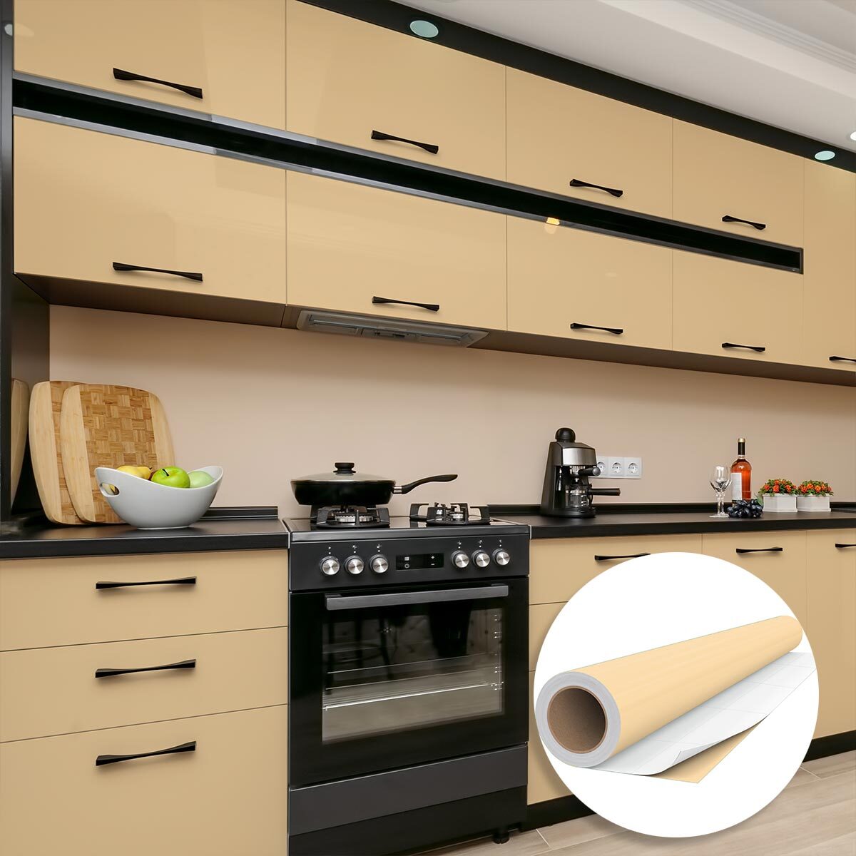 Rouleau adhésif décoratif Vinyle au Mètre - Sable - Sticker Lavable Imperméable Mur Cuisine Meubles