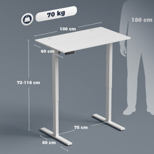 HOMCOM Escritorio Elevable 100x60 cm, Escritorio Eléctrico Regulable en Altura con 3 Alturas de Memoria, Pantalla LED, 2 Ganchos, 2 Pasacables, para Oficina en Casa, Estudio, Blanco