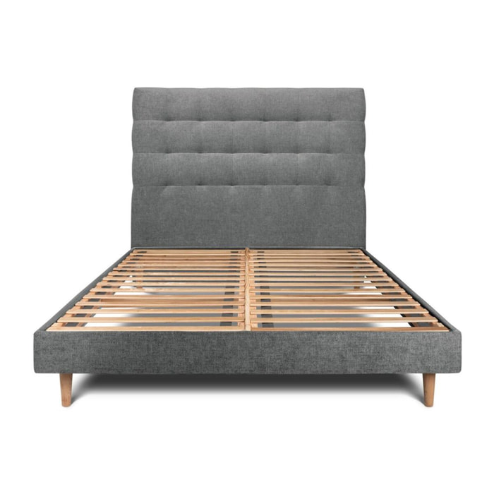 Lit avec tête de lit capitonnée tissu et sommier kit Ep14