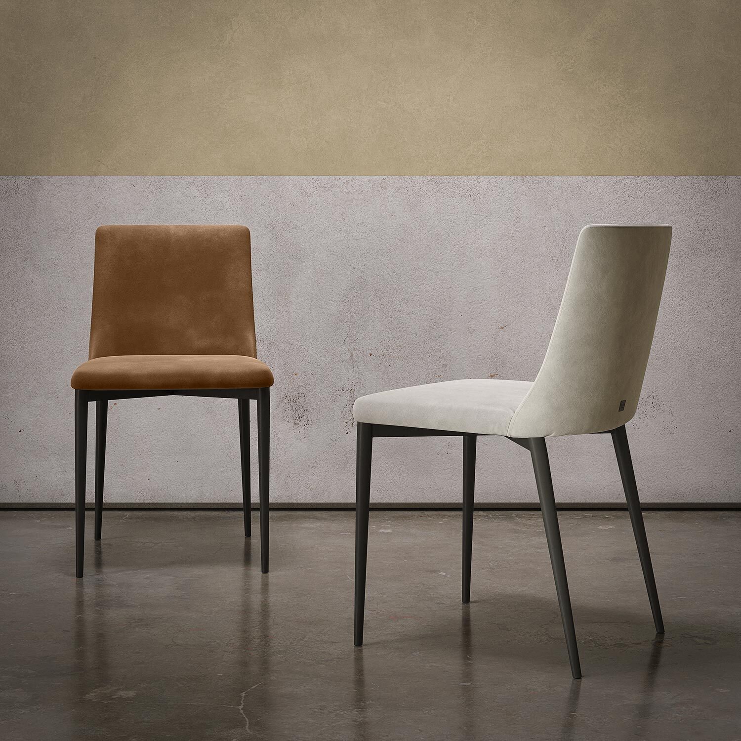 SET DI 2 SEDIE ANTEA STRUTTURA GRIGIO CARBONE TESSUTO VELLUTO TERRA D'OMBRA