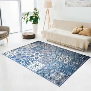 Tapis carreaux de ciment Pifi bleu et blanc motif Oriental