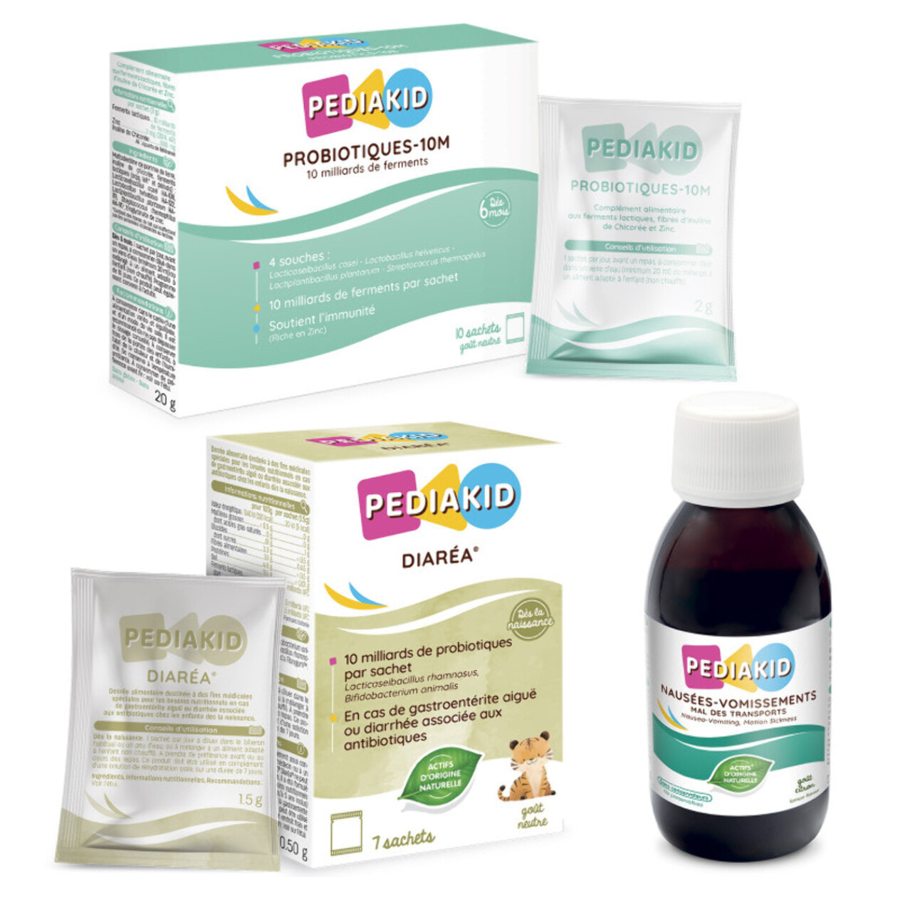 PEDIAKID - Box Désordres Intestinaux - Sirop-Nausées Vomissements Mal des transports, Diarea, Probiotiques-10M - Aide à soulager les troubles gastriques, nausées, vomissements - Dès 6 mois