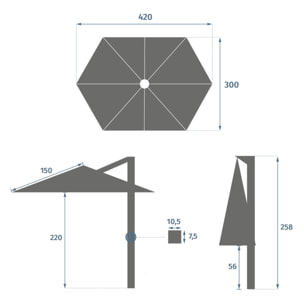 Parasol déporté "Tikeo" platine 4,2x 3m