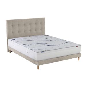 Ensemble matelas mousse HD SERENA + sommier + tête de lit, chenille bouclettes Crème
