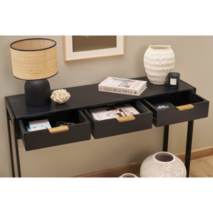Console design avec rangements 3 tiroirs noire et métal L115 cm AVIDAN