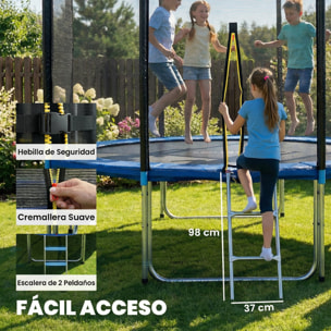 Cama Elástica para Niños Exterior Ø366 cm, Trampolín para Niños de +6 Años con Red de Seguridad, Escalera, Acolchado de Muelles y Marco de Acero Galvanizado, Carga 150 kg