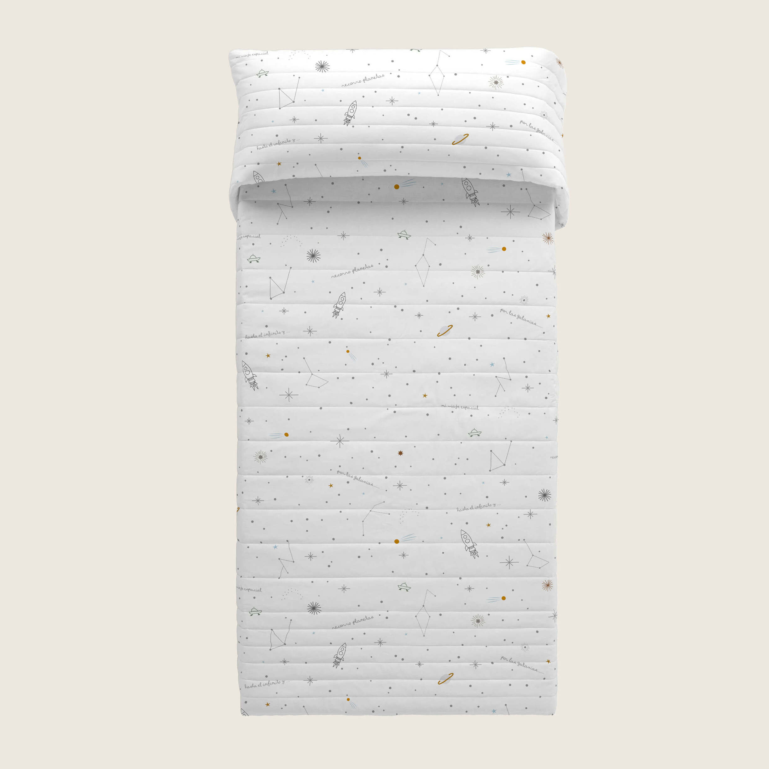 Colcha Bouti Estampada - Reversible - Infantil - 100% Algodón - 70 gr/m² - Viaje Espacial