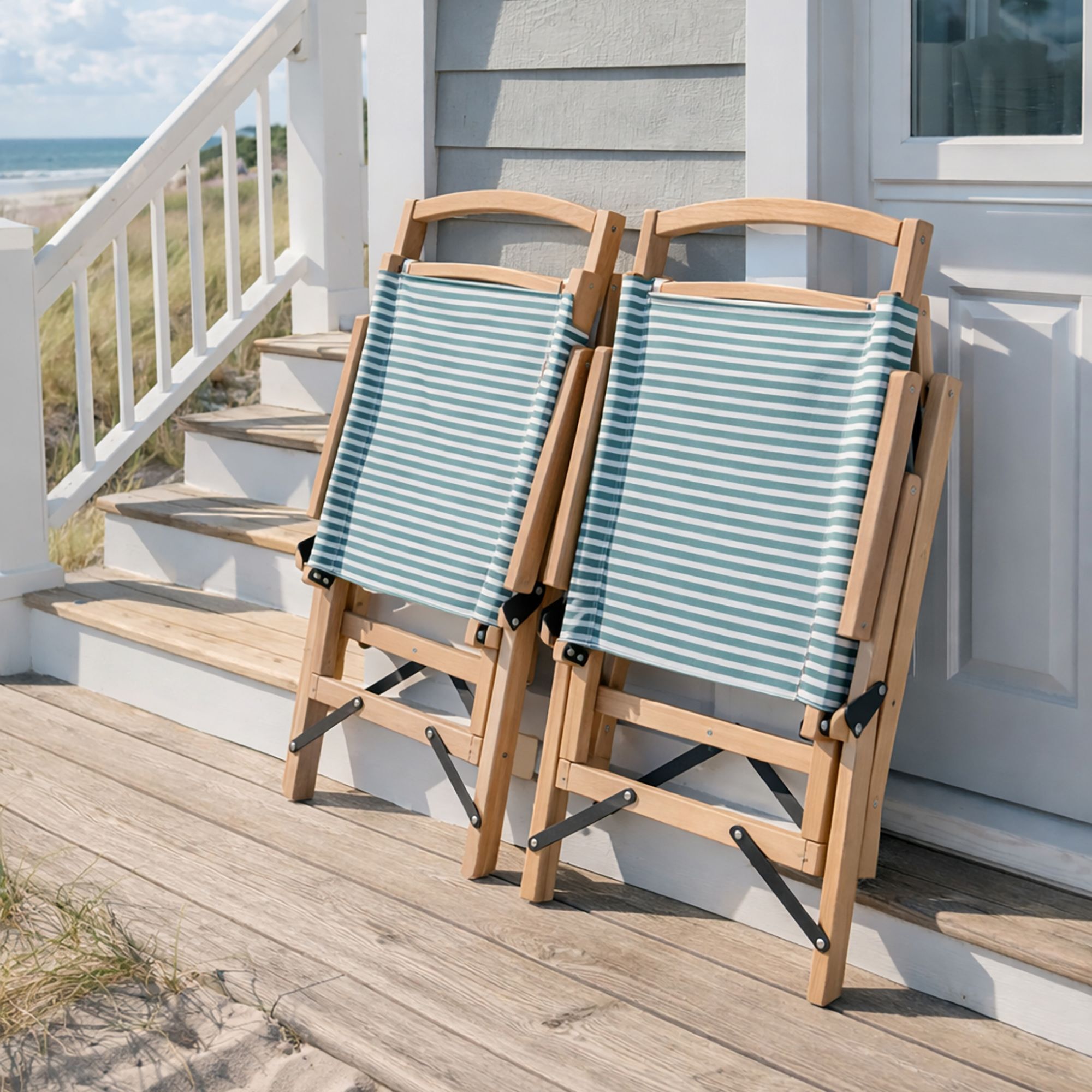 Chaise de plage en toile vert à rayures PLAYA