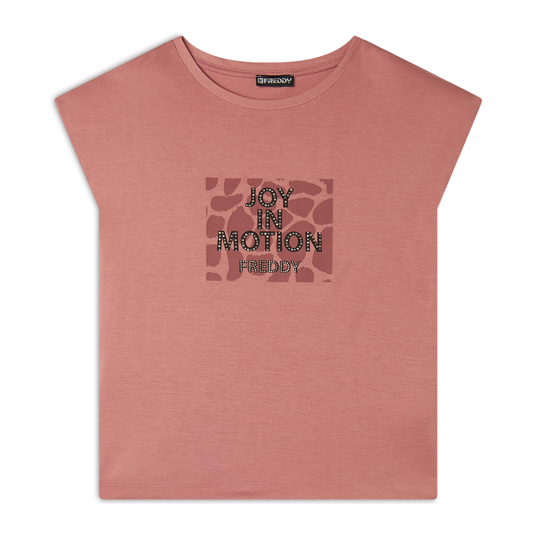 T-shirt cropped senza maniche in jersey viscosa con grafica