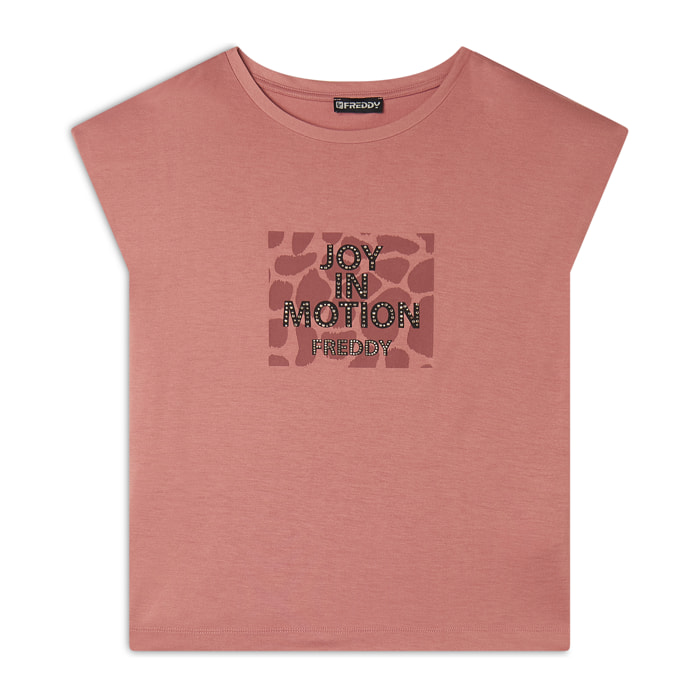 T-shirt cropped senza maniche in jersey viscosa con grafica