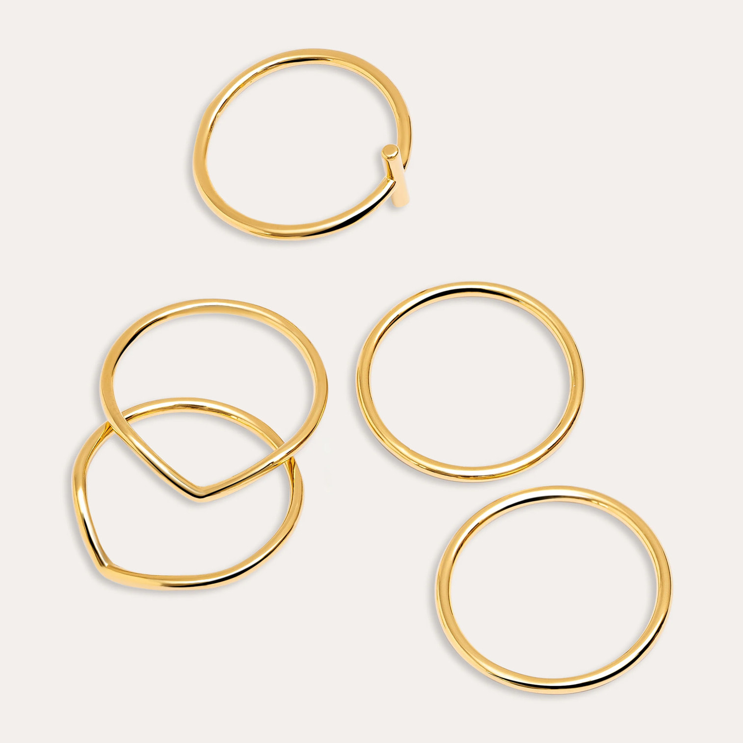 Pack 5 Anello Nefertiti in Acciaio Placcato Oro
