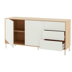 Credenza Madia Con 2 Ante E 3 Cassetti Mobile Contenitore Moderno Con Ripiani Interni Guide In Metallo E Piedini ABS 154 x 41 x 75 Cm Rovere E Bianco
