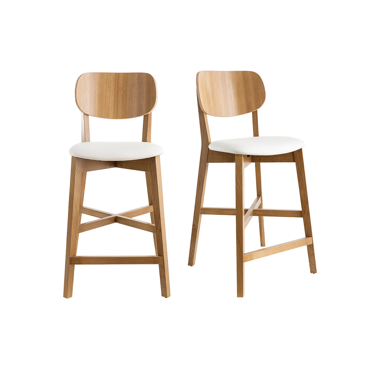 Tabourets de bar bois chêne et blanc H65 cm (lot de 2) LUCIA