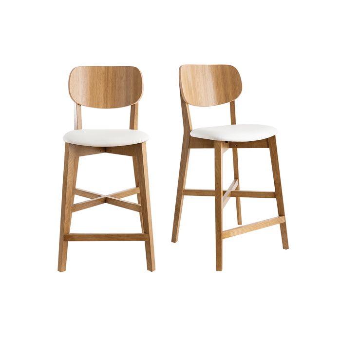 Tabourets de bar bois chêne et blanc H65 cm (lot de 2) LUCIA