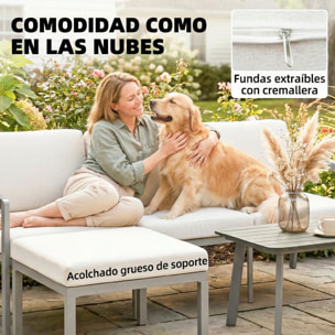 Conjunto de Muebles Jardín Exterior de 3 Piezas Sofá Exterior Seccional Forma de L con Sofá de 3 Plazas Reposapiés Mesa Centro de Listones y Cojines de 10 cm para Terraza Patio Marrón y Beige