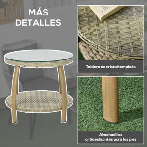 Conjunto de Mesa y Sillas de Jardín para Exterior Juego de 3 Piezas Sillas y Mesa de Ratán con Marco de Aluminio Incluye 2 Sillas 1 Mesa de Vidrio Templado y Cojines Natural y Marrón