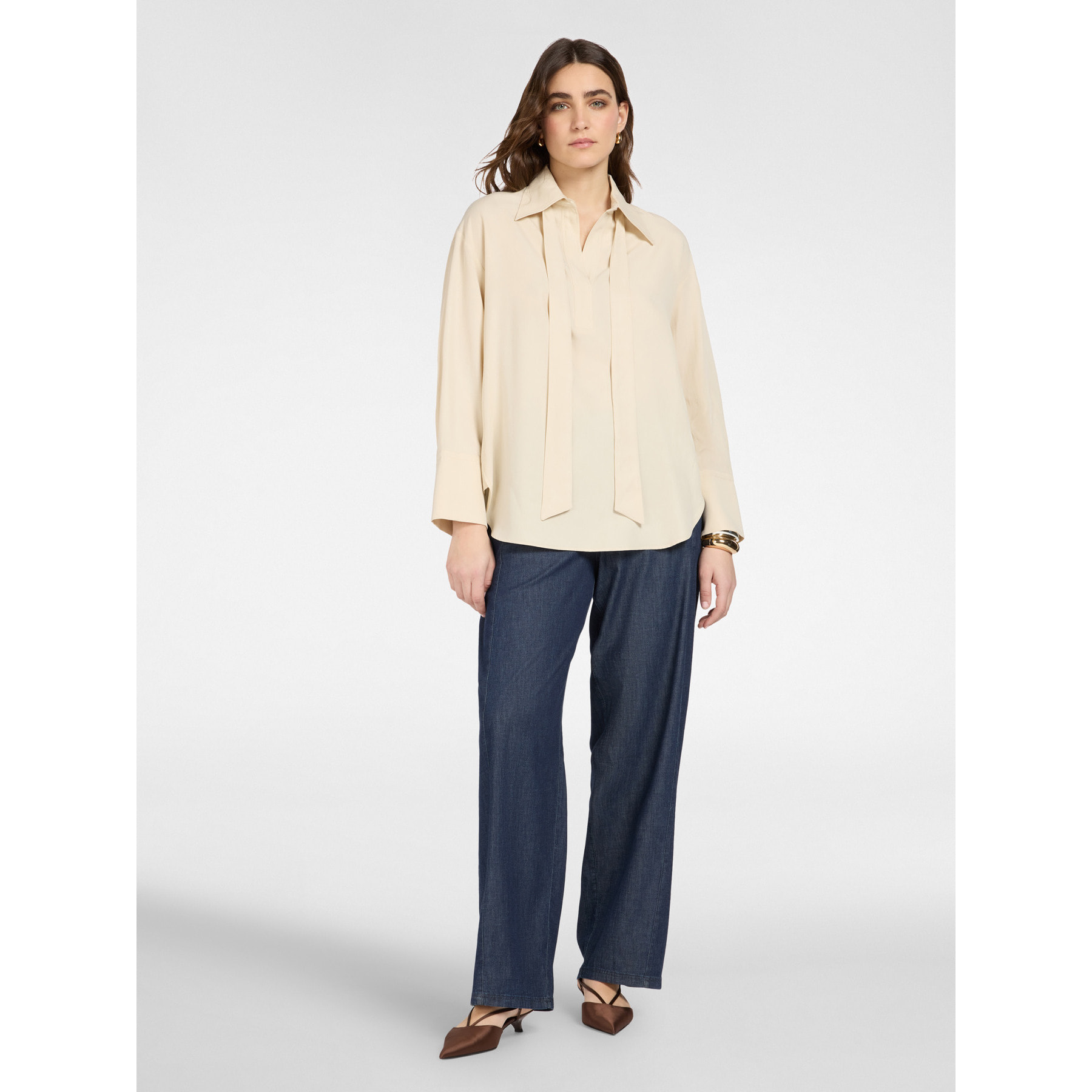Elena Mirò - Camicia misto lino con fusciacca - Beige