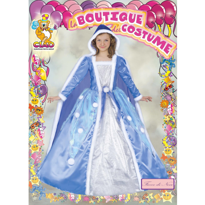 Abito Costume Carnevale Principessa Fiocco Di Neve Bianco Azzurro Bambina