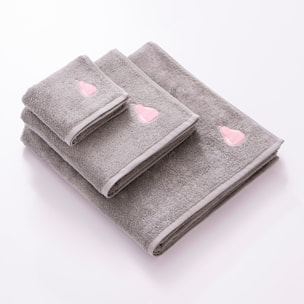 Set toallas 3pcs, 450gsm 100%algodon gris con pera rosa benetton