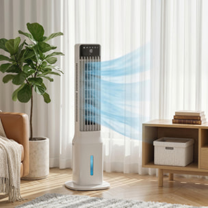 Climatizador Evaporativo de Torre 3 en 1, Enfriador de Aire Portátil con Depósito de 9 L, Oscilación 48°, 3 Velocidades, 3 Modos, Temporizador 24h y Mando a Distancia, 2 Acumuladores de Frío