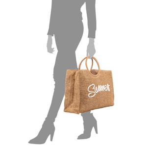 Bérgamo Bolso de mano Mujer. Fabricado en paja trenzada diseño "Summer".