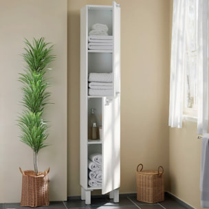 Colonna Armadio Da Bagno Con Doppia Anta E 4 Ripiani Mobile Alto Salvaspazio In Melaminico Chiusura Ammortizzata 30 x 25 x 182 Cm Bianco Lucido