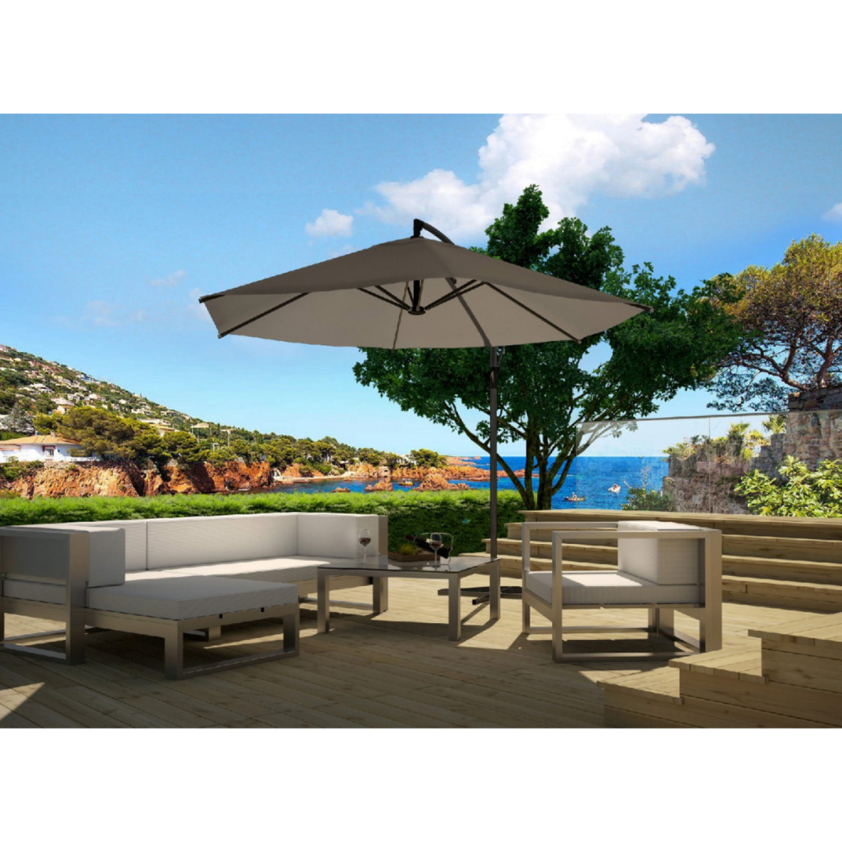 Parasol déporté Ø 3m gris FREY