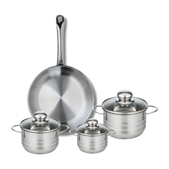 Ensemble de 1 Poêle de cuisson 28 cm et 3 faitouts 12, 14 et 16 cm Elo Profi Brillant