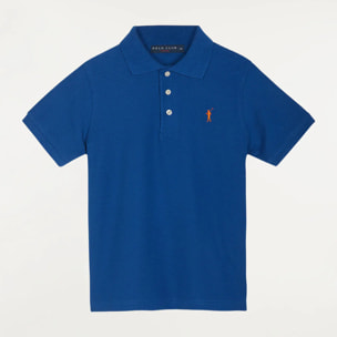 Polo blu royal infantile a manica corta con logo ricamato in contrasto