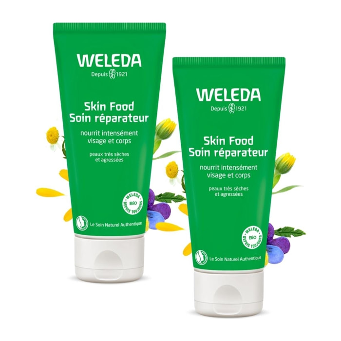 WELEDA - Duo Skin Food Soin réparateur - Nourrit intensément - peaux très sèches et agressées - Certifié Natrue **  - Tube 75 ml  x 2