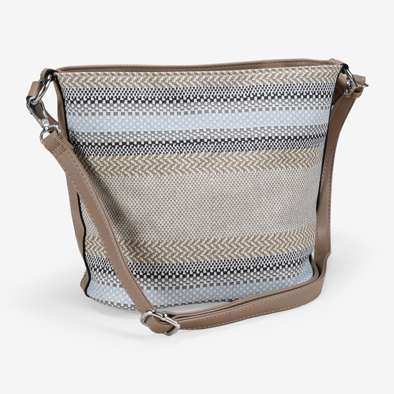 Bolso de hombro taupe y beige con rayas