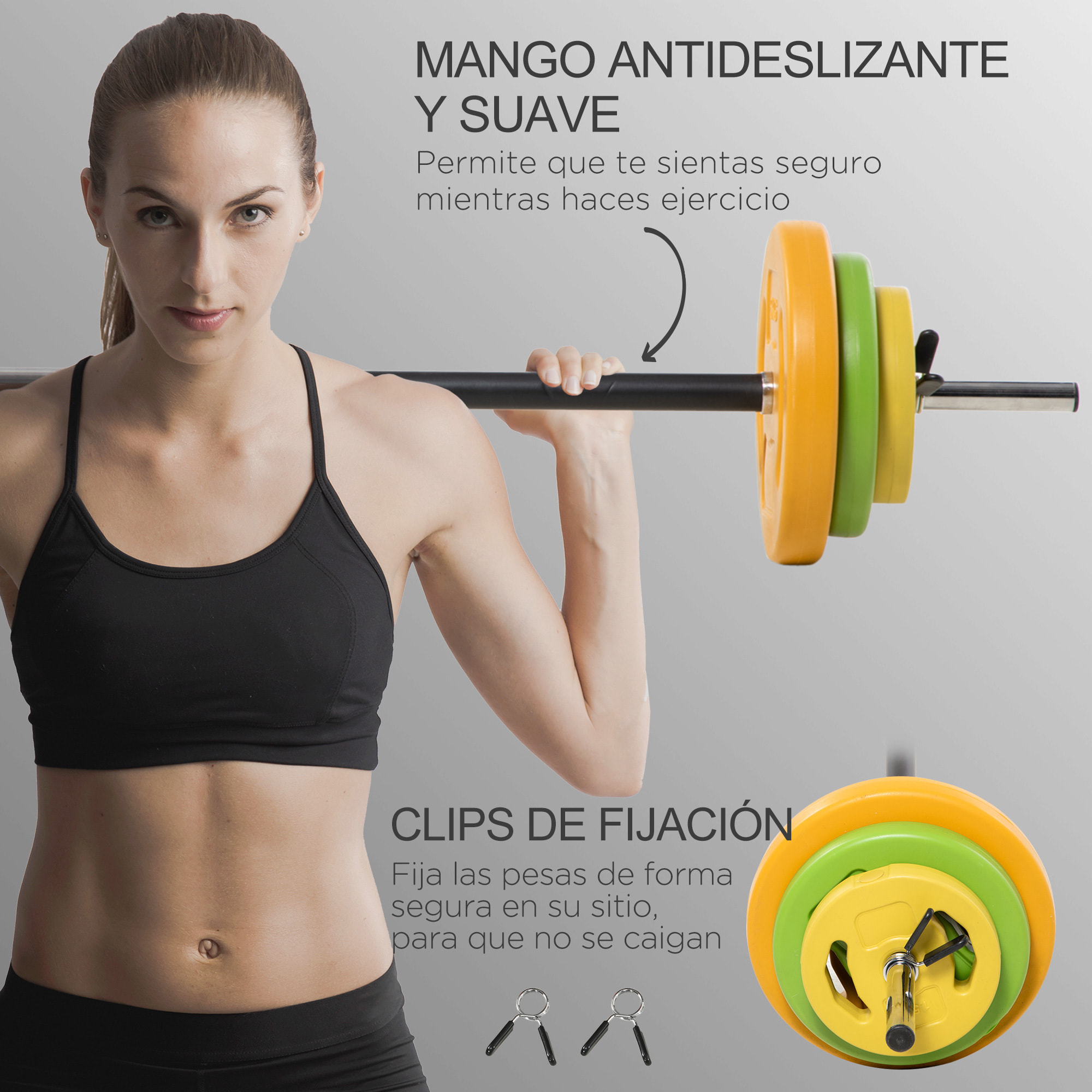 Barra de Pesas Set de Musculación con 6 Discos de Pesos 1,5kg 2,5kg 5 kg Intercambiables para Entrenamiento Fuerza y Brazos en Gimnasio Doméstico 130x28x28 cm Multicolor