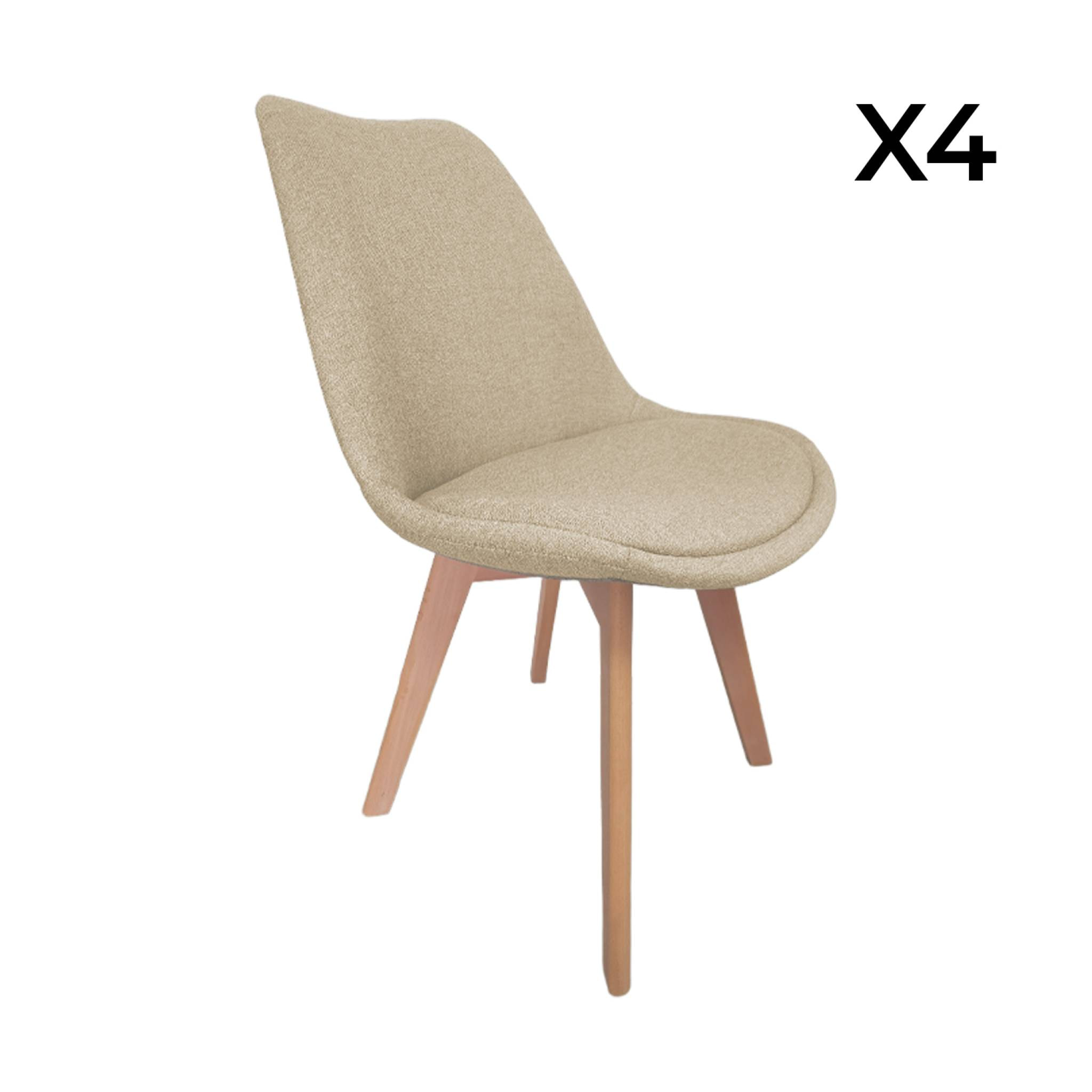 Lot de 4 chaises scandinaves revêtement tissu taupe. pieds bois de hêtre - Nils