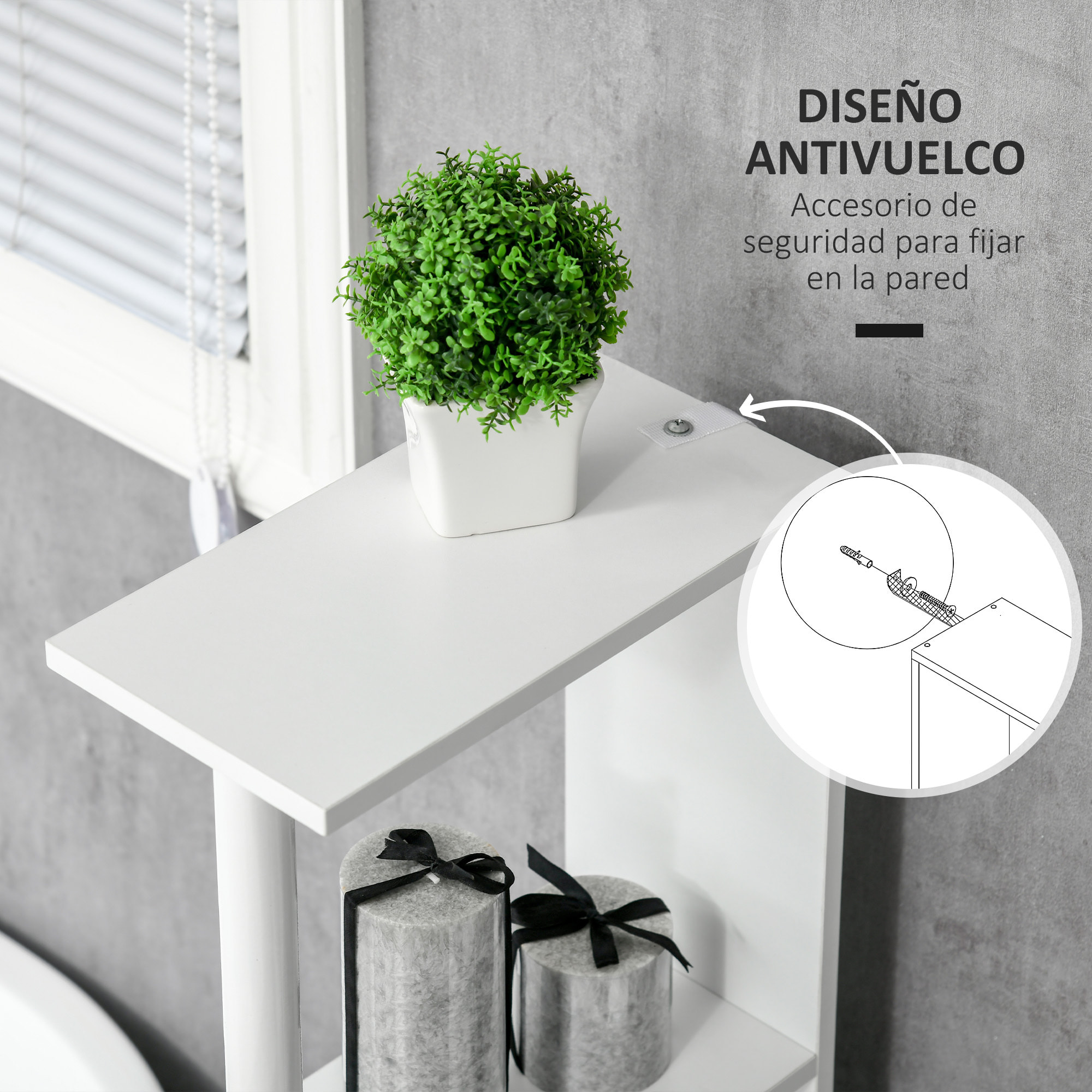 Columna de Baño Mueble de Baño con Puertas y Estantes Abiertos Armario de Baño Estilo Moderno 15,2x29,8x118 cm Blanco