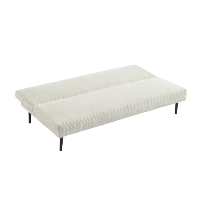 Canapé banquette convertible 3 places velours côtelé crème piétement métal L 180 x P 100 x H 74.5 cm - Max