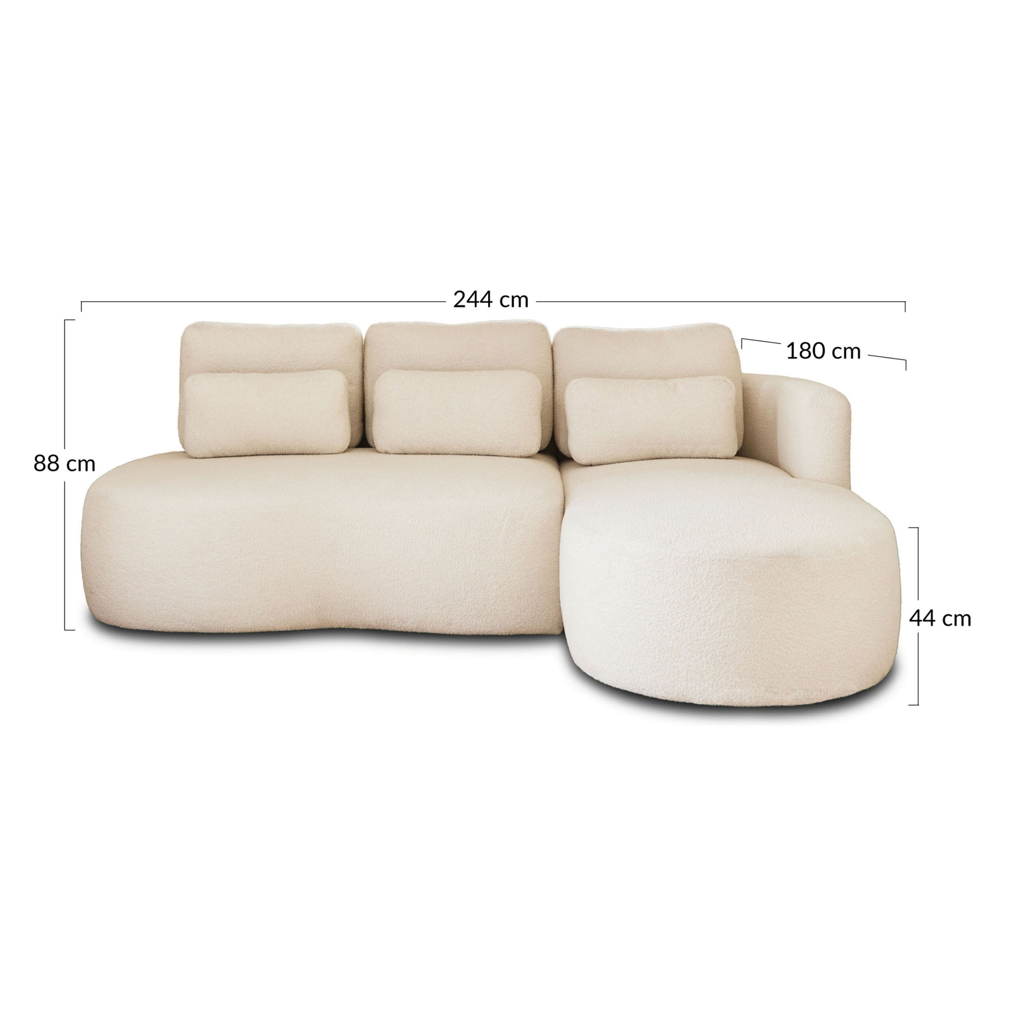 Mahina - canapé d'angle droit - 4 places - convertible avec coffre - en tissu bouclette - Beige