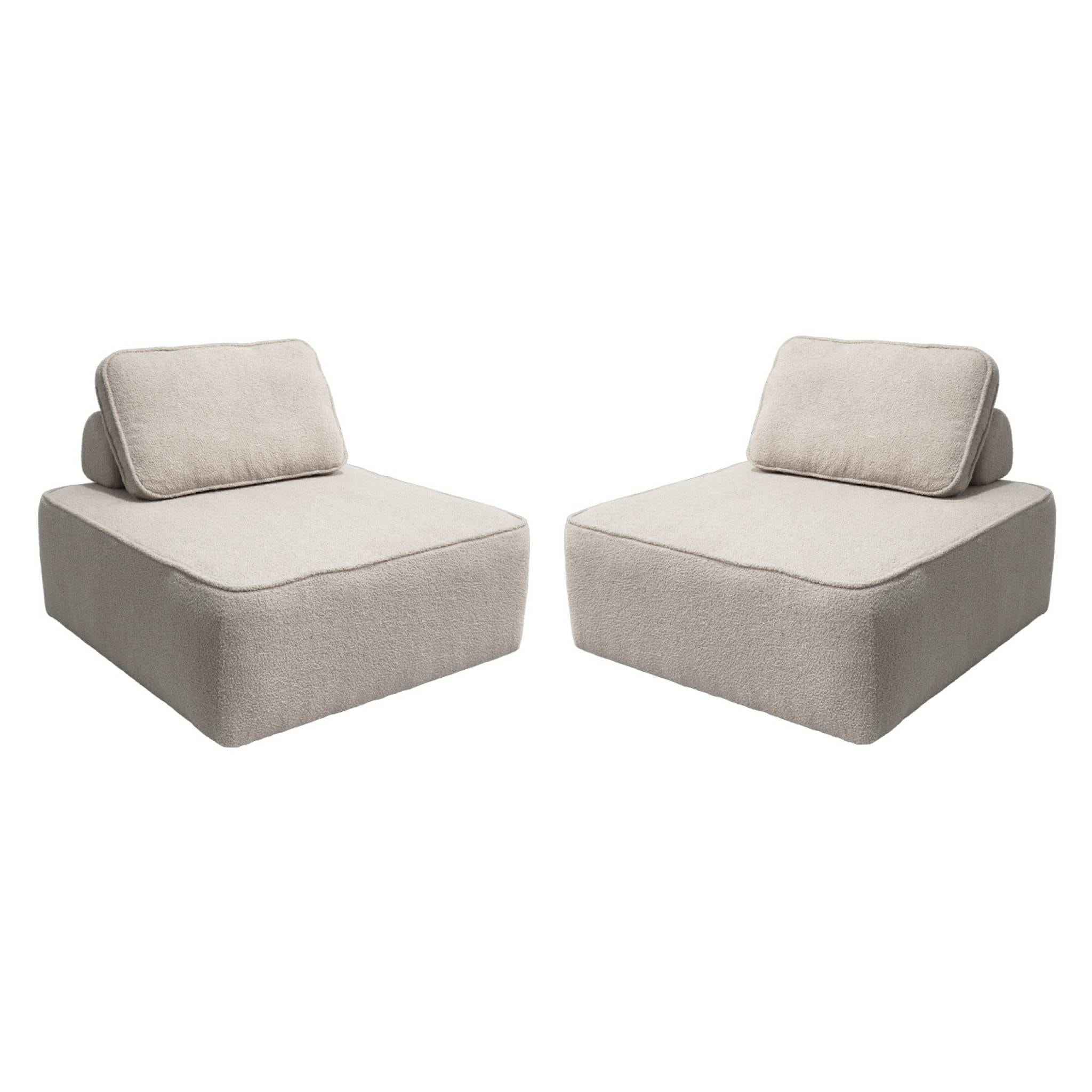 Lot de 2 chauffeuses pour canapé modulable tissu bouclette beige 1 place Bao. L 90 x P 90 x H 74cm