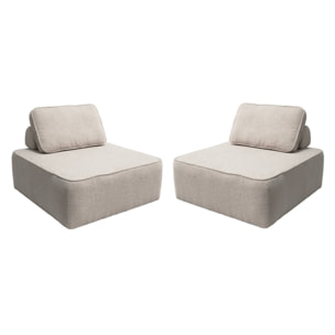 Lot de 2 chauffeuses pour canapé modulable tissu bouclette beige 1 place Bao. L 90 x P 90 x H 74cm