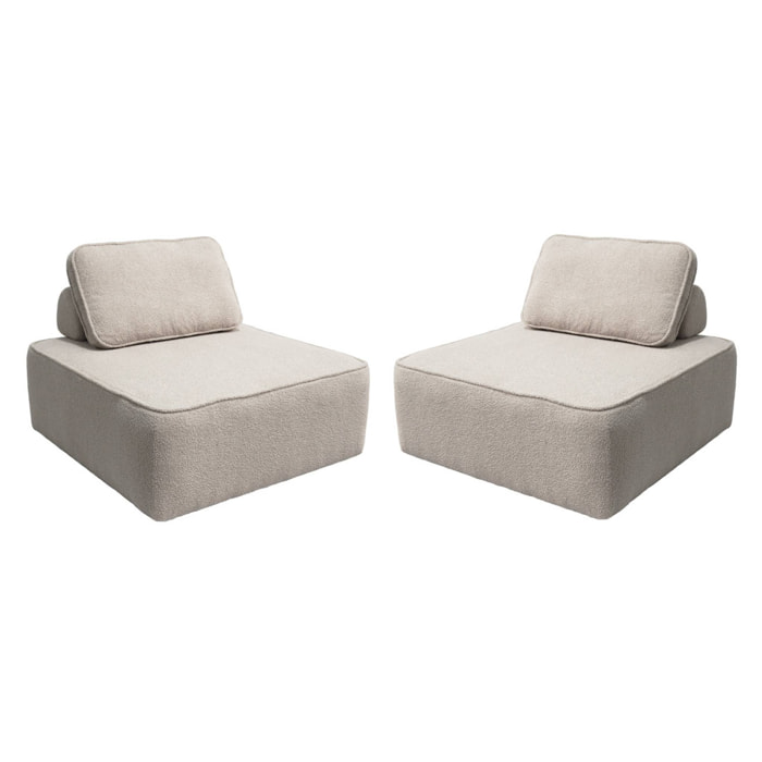 Lot de 2 chauffeuses pour canapé modulable tissu bouclette beige 1 place Bao. L 90 x P 90 x H 74cm