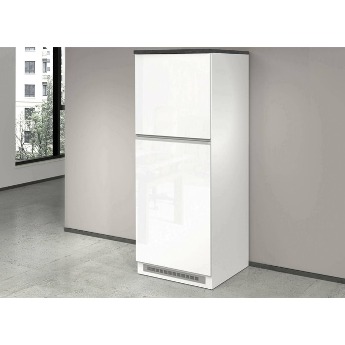 Dispensa da cucina Dcasasol, Mobile multiuso, Armadio porta frigo a 2 ante, 100% Made in Italy, 60x60h165 cm, Bianco lucido e Ardesia