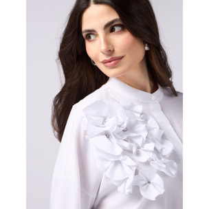 Oltre - Camicia in popeline con applicazione floreale - Bianco