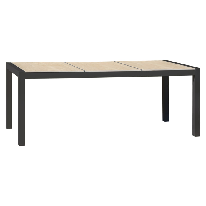 VENISE - Table de jardin en aluminium anthracite avec plateau céramique beige
