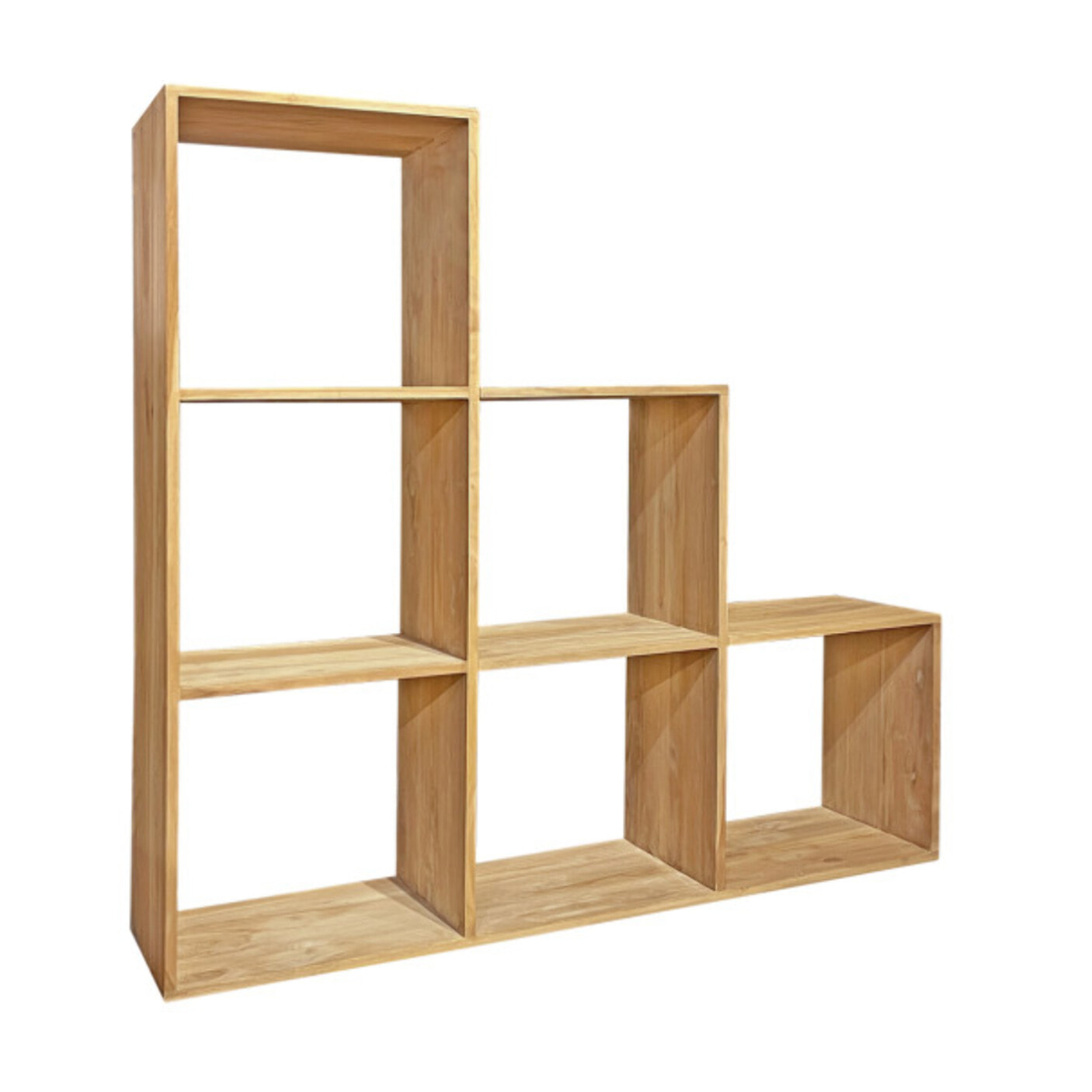 Etagère escalier 6 cases carrée de rangement bois de teck massif - ROMA